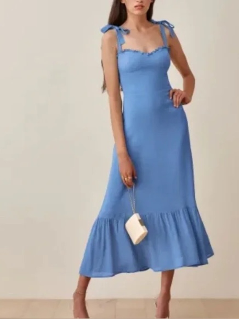 Reformation Nikita Sky Blue Textured Viscose Dress